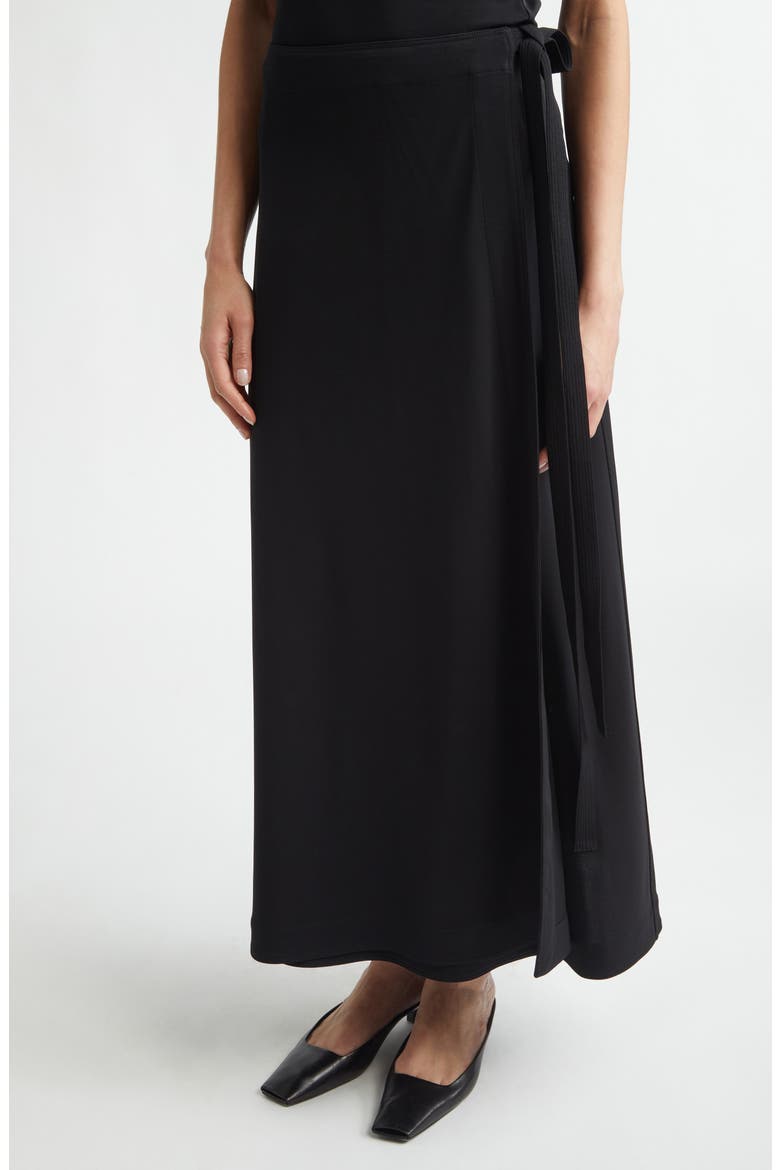 Silk & Cotton Jersey Wrap Skirt, Alternate, color, BLACK