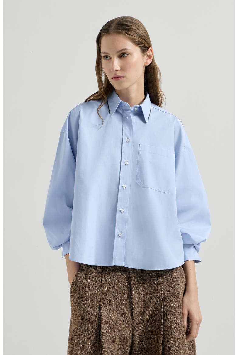 Cotton poplin shirt with shiny details, Main, color, Oxford Blue