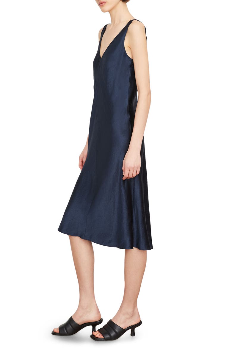 Double V-Neck Satin Midi Slipdress, Alternate, color, COASTAL
