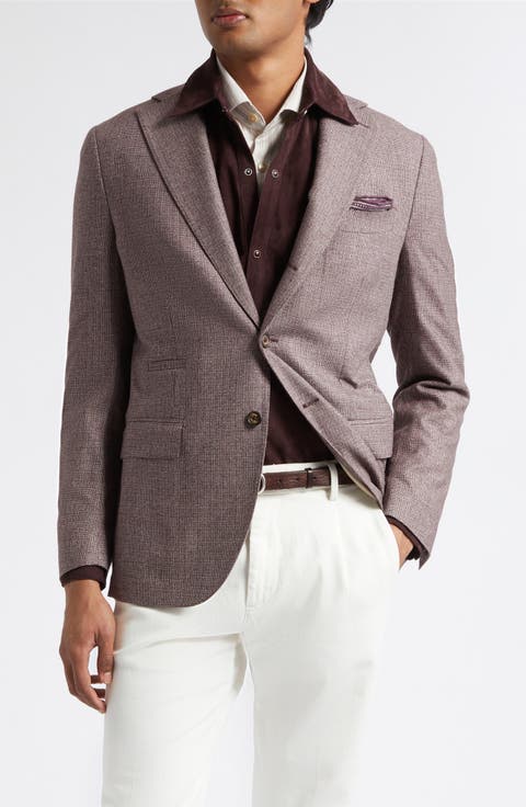 Slim Fit Burgundy Microhoundstooth Wool Blend Sport Coat