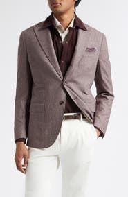 Eleventy Slim Fit Burgundy Microhoundstooth Wool Blend Sport Coat