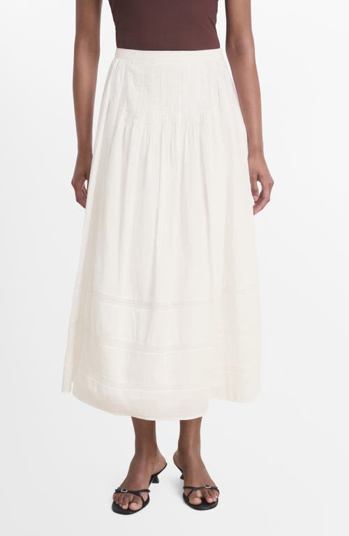 Mango Pleated Lace Trim Cotton Midi Skirt In White