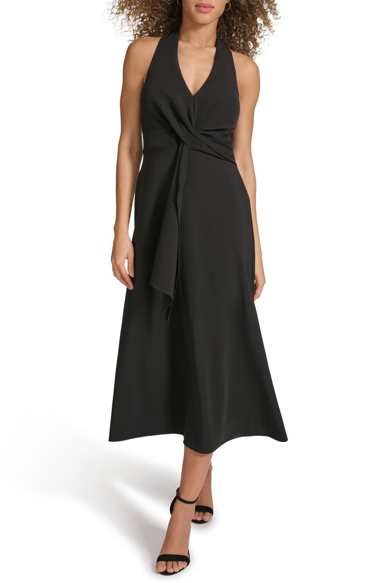 Halter Midi Dress, Main, color, BLACK