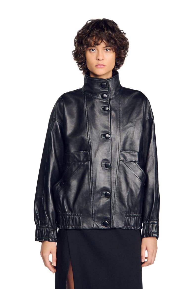 Oversized leather jacket, Alternate, color, Black