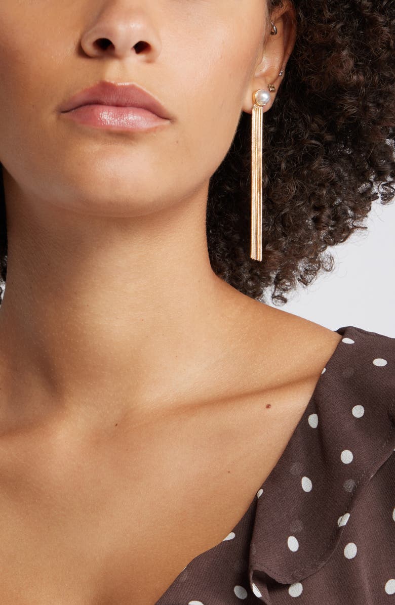 Open Edit Cultured Pearl Chain Fringe Drop Earrings, Alternate, color, White- Gold