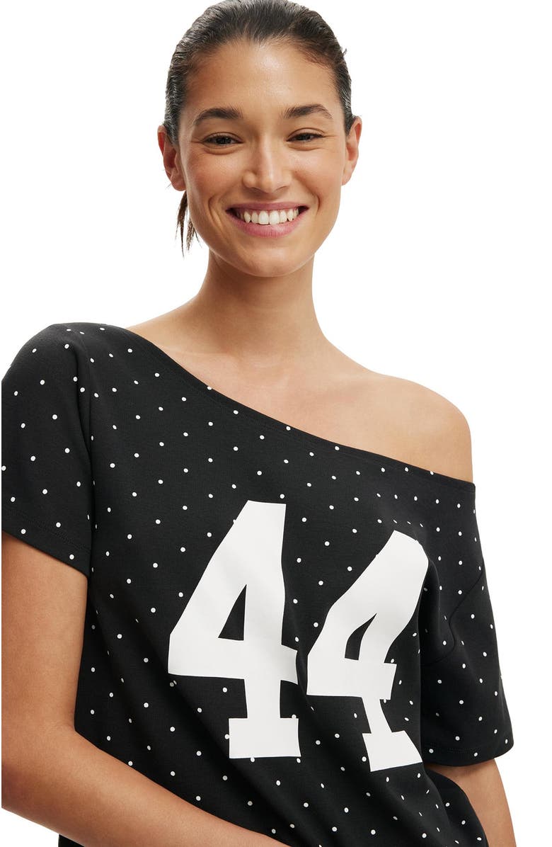 Cotton On Women's The Sporty Off Shoulder Graphic Tee, Alternate, color, 44  Washed Black