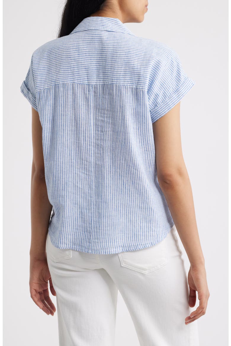 Brooke Short Sleeve Button-Up Linen Blend Shirt, Alternate, color, BLUEBERRY CHEESECAKE