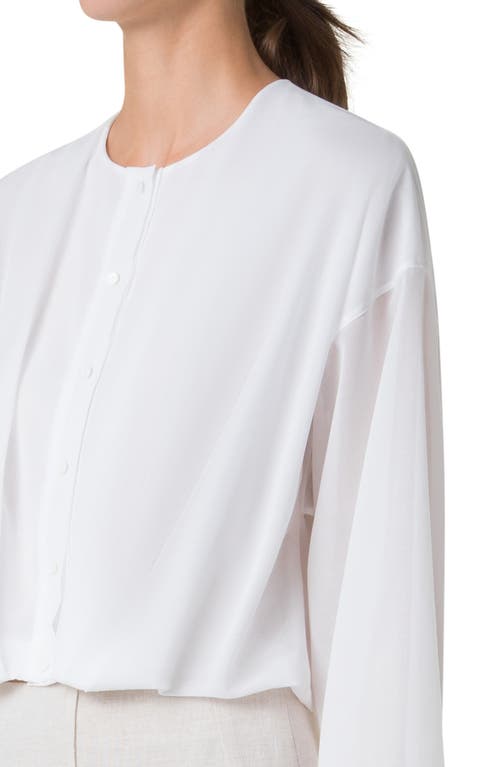 Akris Cotton Voile Crop Button-up Shirt In Pure White