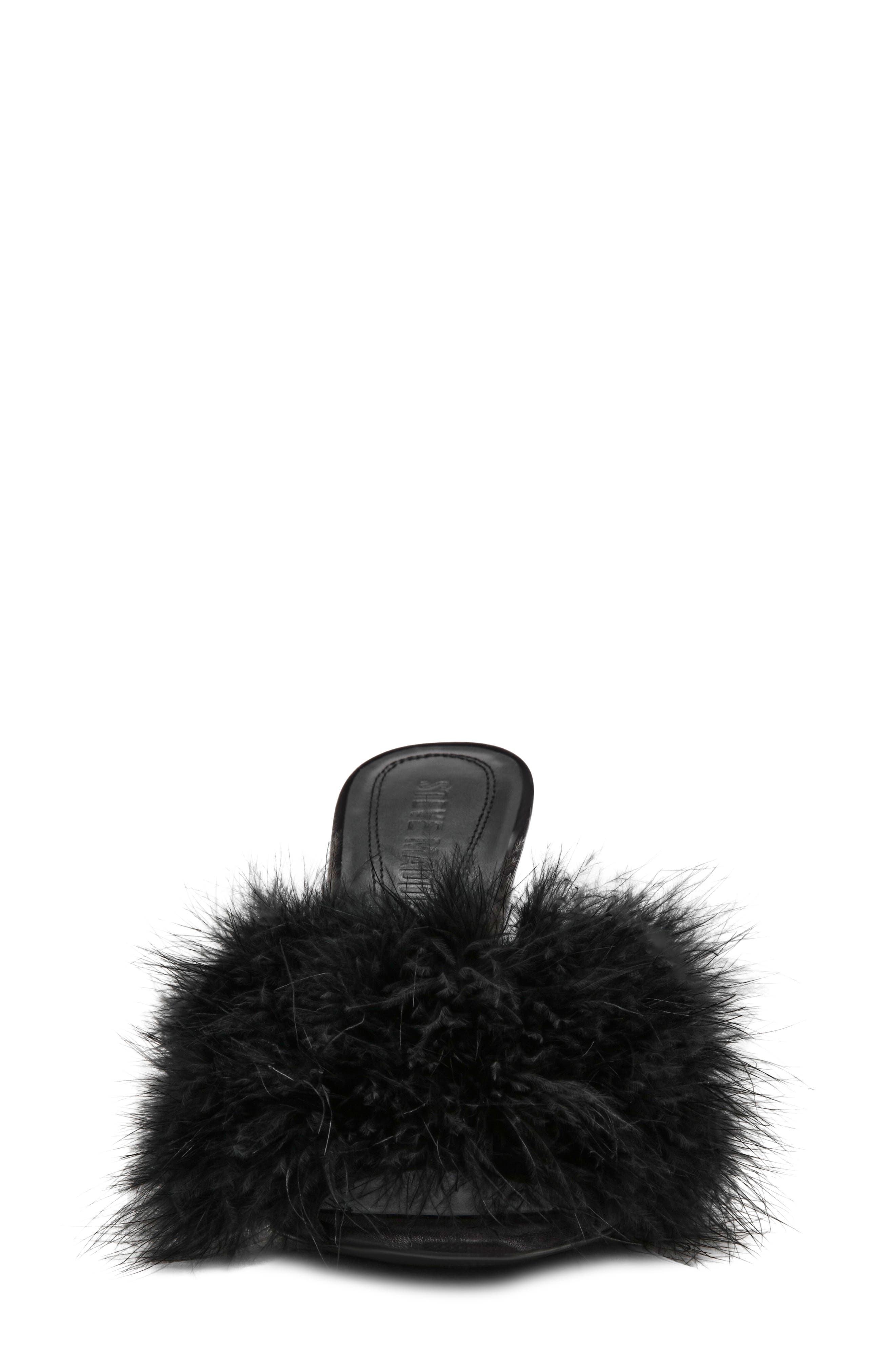 Steve Madden Ashbey Faux Feather Sandal, Alternate, color, Black