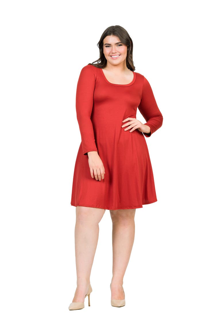 Plus Size Classic Long Sleeve  Flared Mini Dress, Main, color, Rust