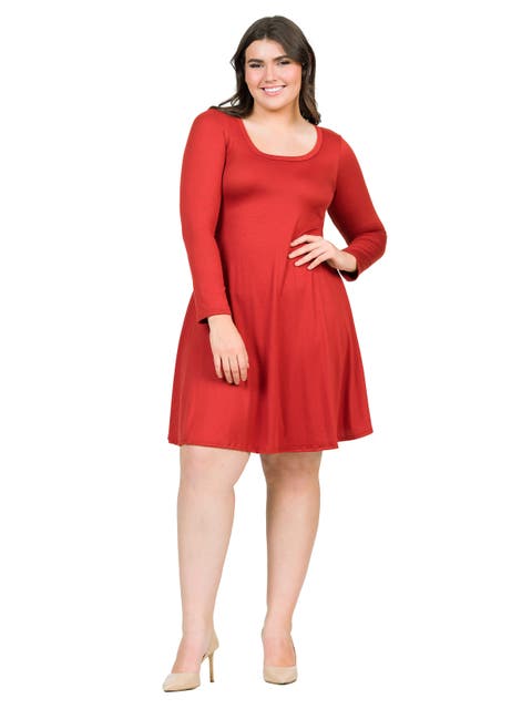 Plus Size Classic Long Sleeve  Flared Mini Dress