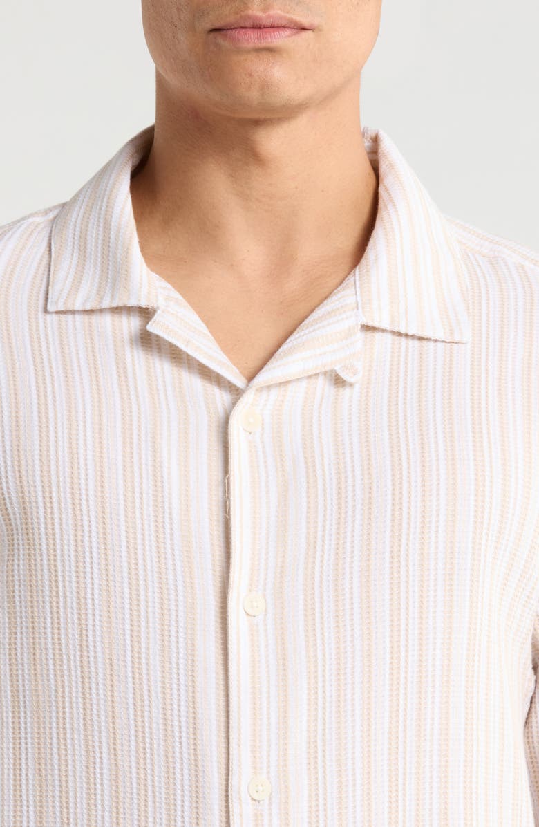 Wax London Corey Twisted Stripe Long Sleeve Cotton Camp Shirt, Alternate, color, Natural