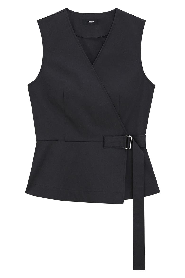 Sleeveless Stretch Cotton Wrap Top, Alternate, color, BLACK