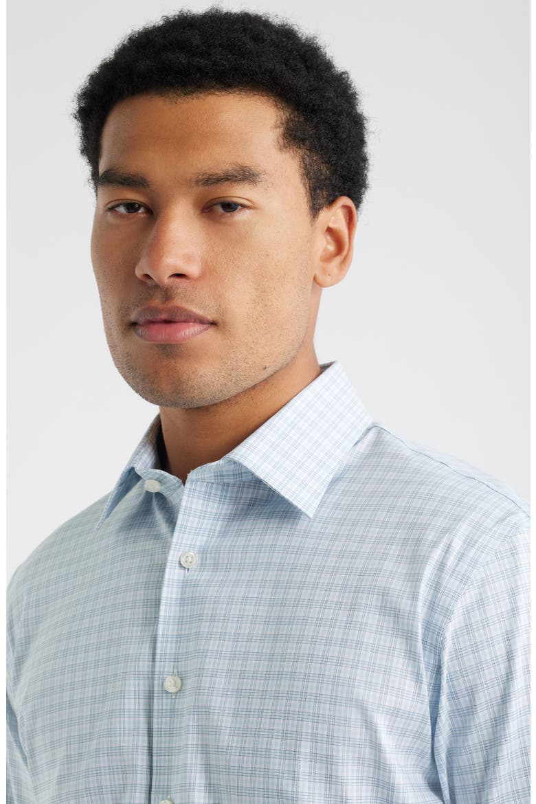 Trim Fit Plaid Premium Performance Dress Shirt, Alternate, color, BLUE PRESTON PLAID