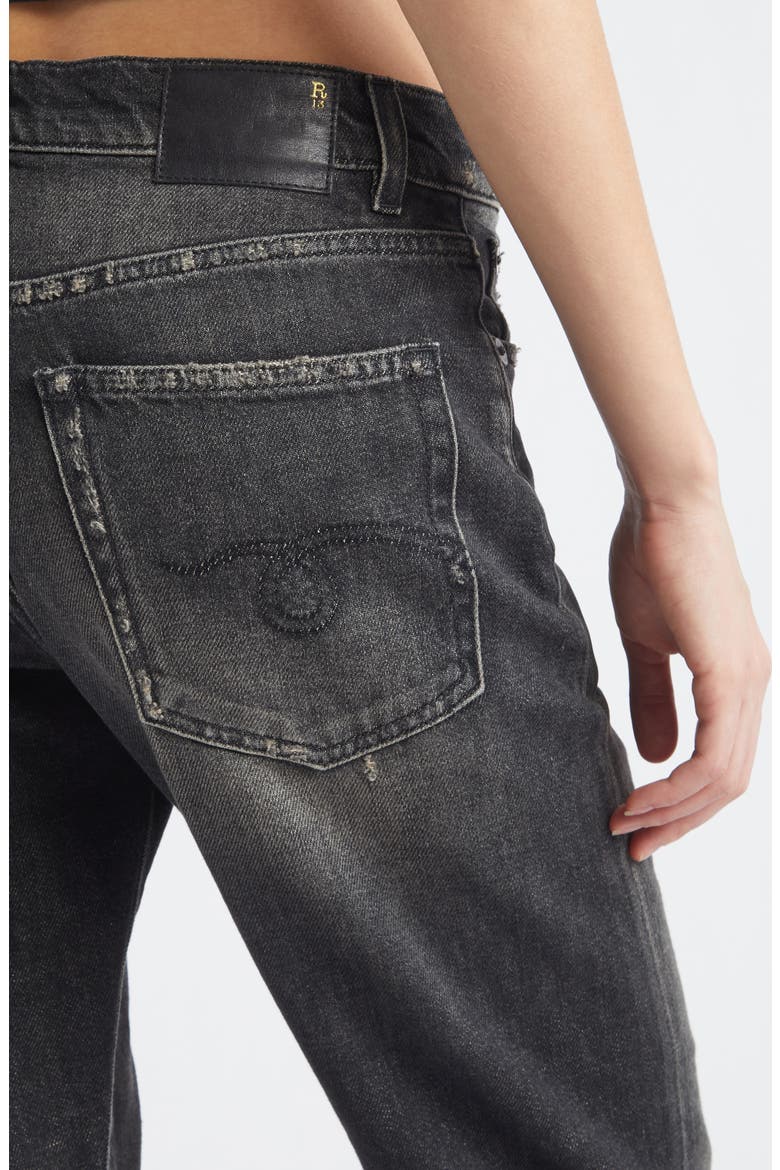Distressed Fray Hem Stretch Boyfriend Jeans, Alternate, color, ABBEY BLACK