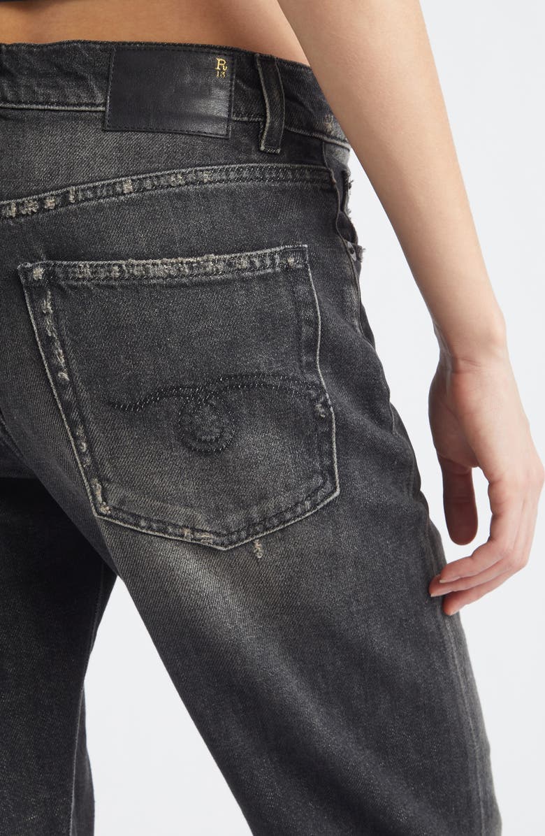 R13 Distressed Fray Hem Stretch Boyfriend Jeans, Alternate, color, Abbey Black