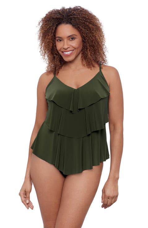 Triple Ruffle Tier Adjustable Tankini Swimsuit Top