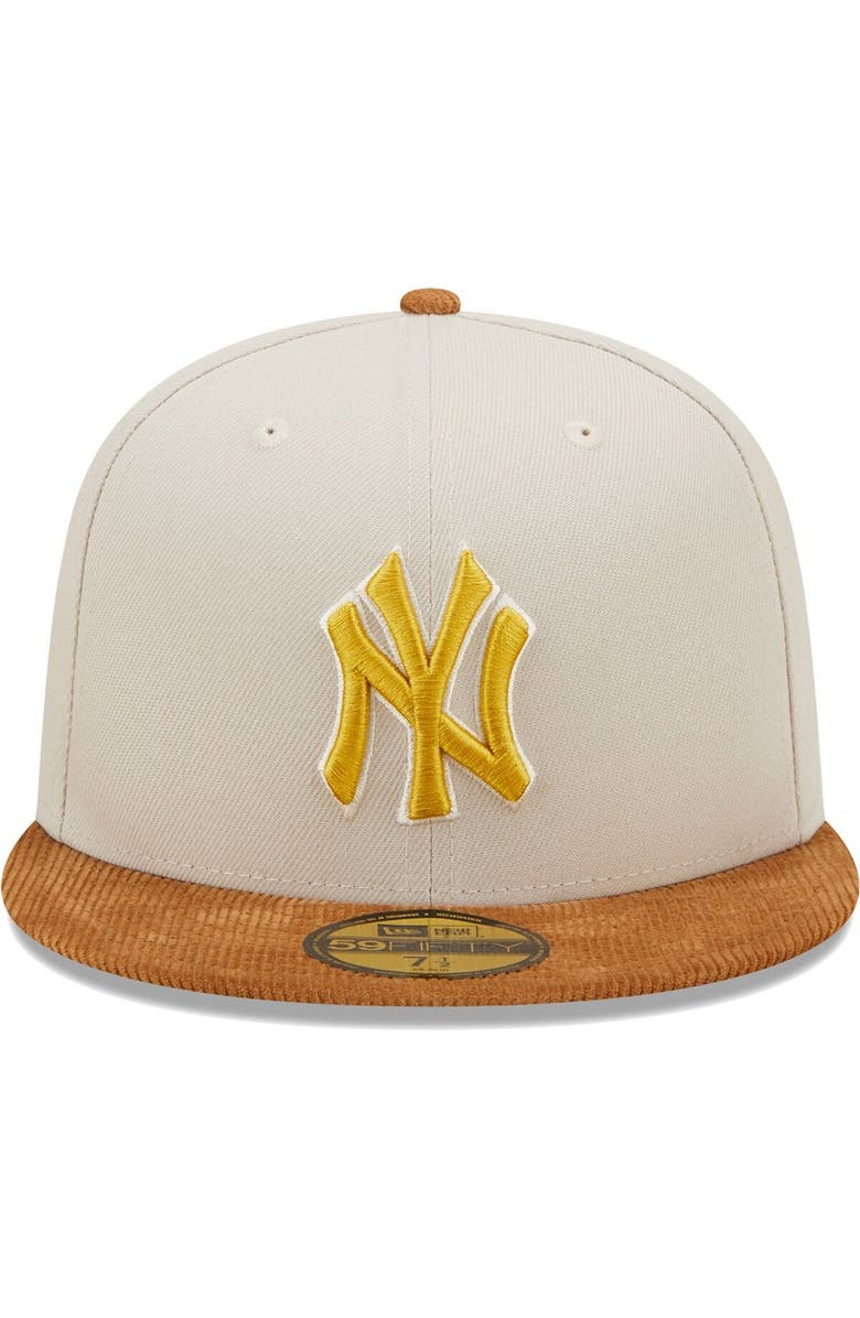 New Era Men's New Era Cream/Brown New York Yankees Corduroy Visor 59FIFTY Fitted Hat, Alternate, color, 