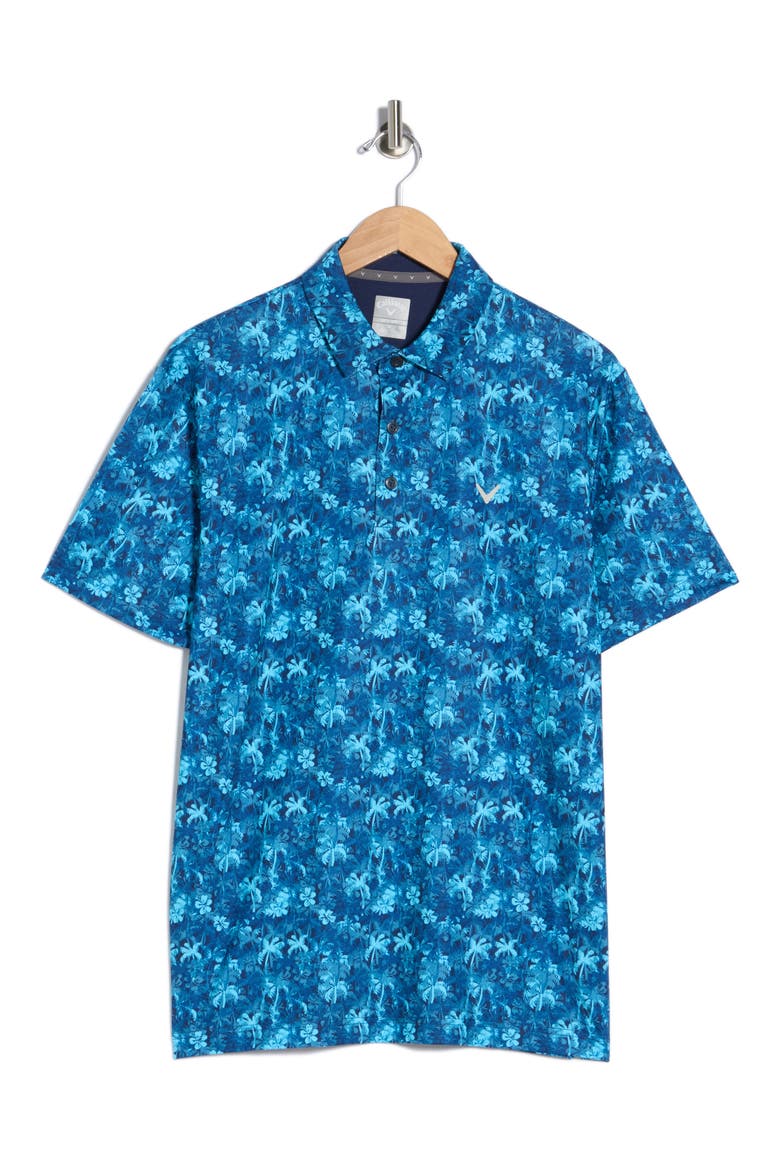 Tropical Confetti Short Sleeve Polo, Alternate, color, PEACOAT