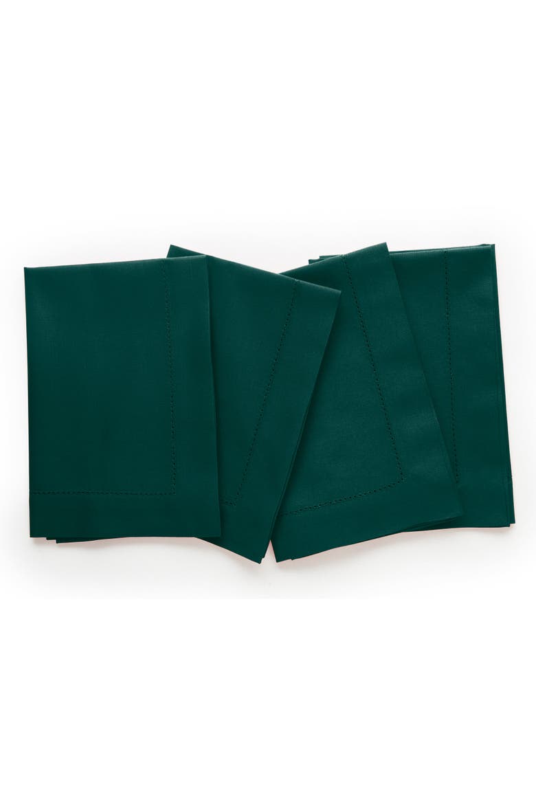 Cotton Linen Hemstitch Dinner Napkins Set of 4, 20 x 20", Main, color, Dark Green