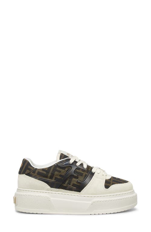Fendi Canvas And White Suede Platform Low-tops In Crema/tobacco