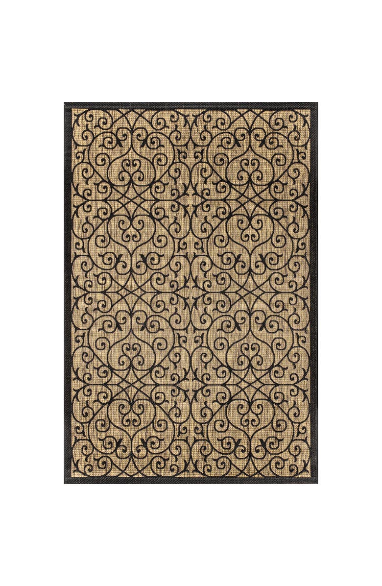JONATHAN Y Madrid Vintage Filigree Textured Weave Indoor/Outdoor Area Rug, Main, color, Black/Khaki- Round