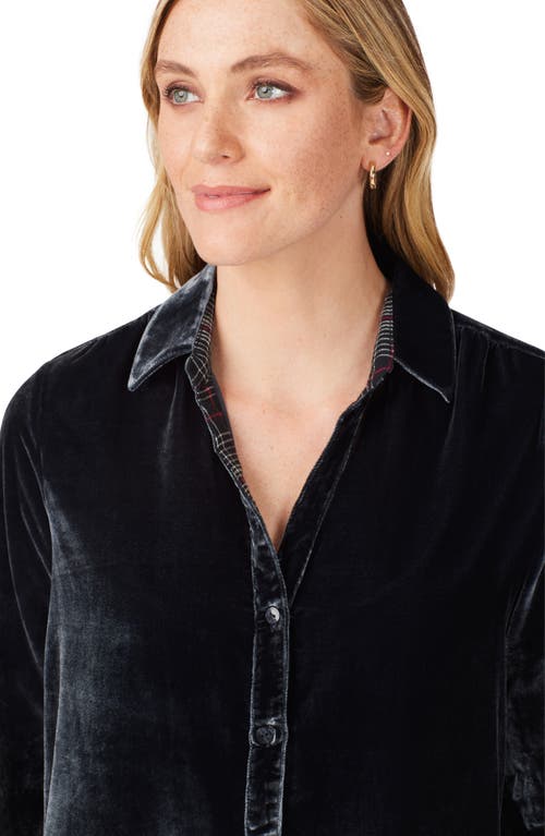 Foxcroft Riven Plush Velvet Button-up Shirt In Blue