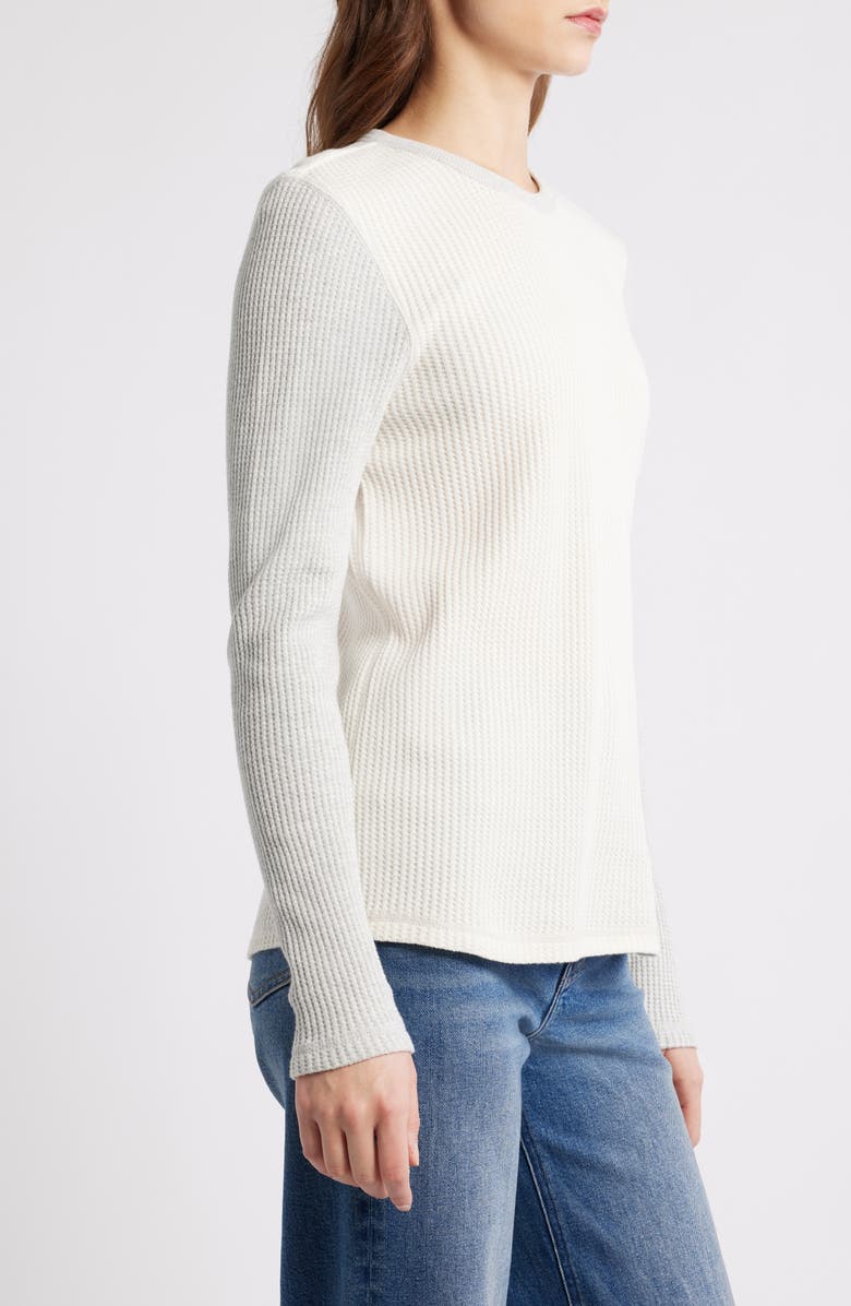 Faherty Apres Colorblock Long Sleeve Waffle Knit Top, Alternate, color, Egret Varsity