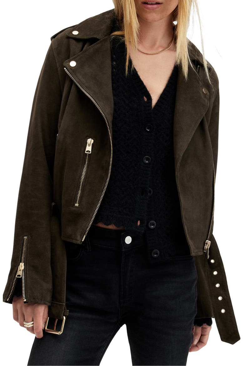 Suede Moto Jacket, Main, color, TARMAC GREEN