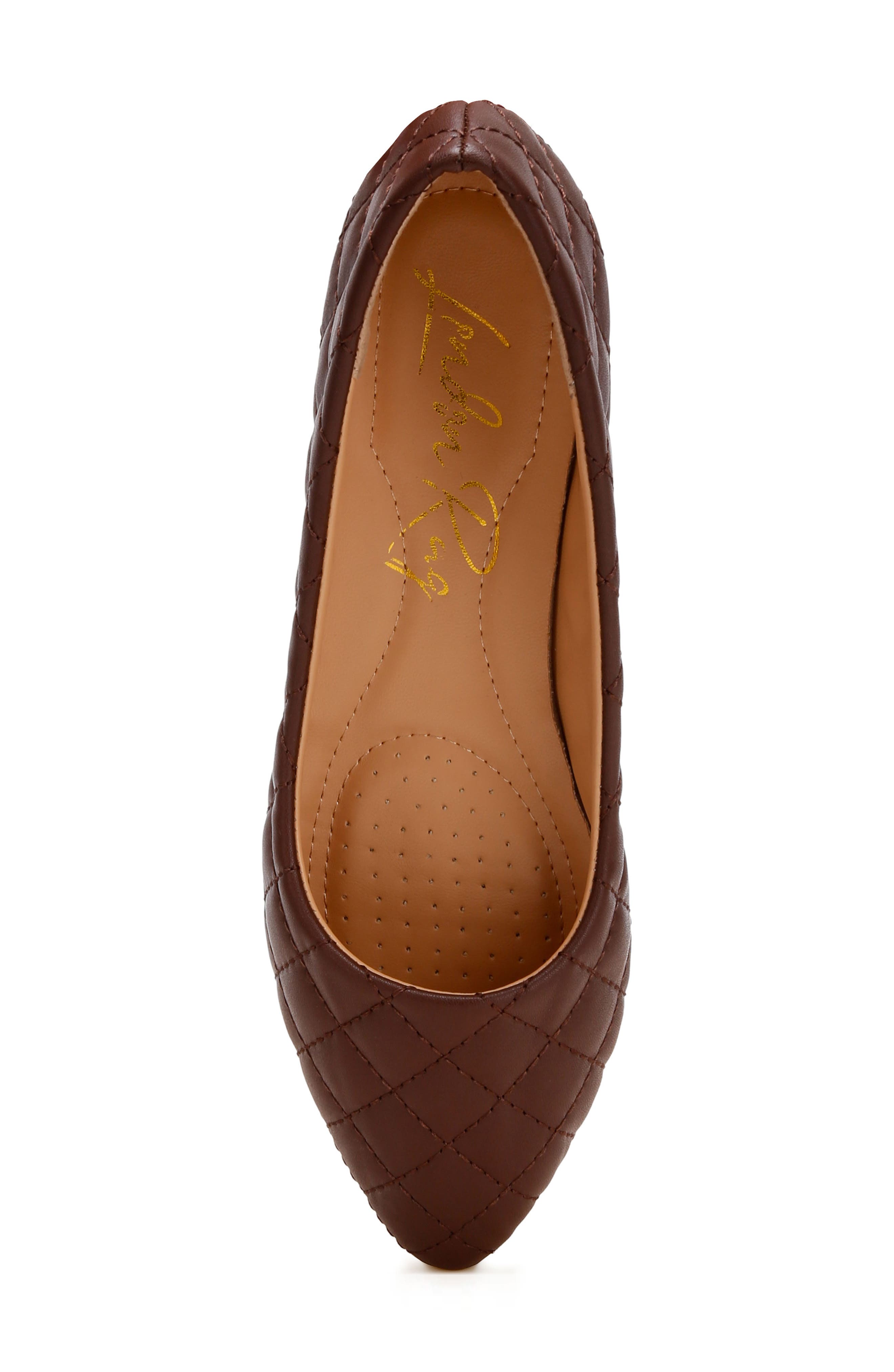 Rikhani Quilted Pointed Toe Ballet Flat, Alternate, color, BROWN