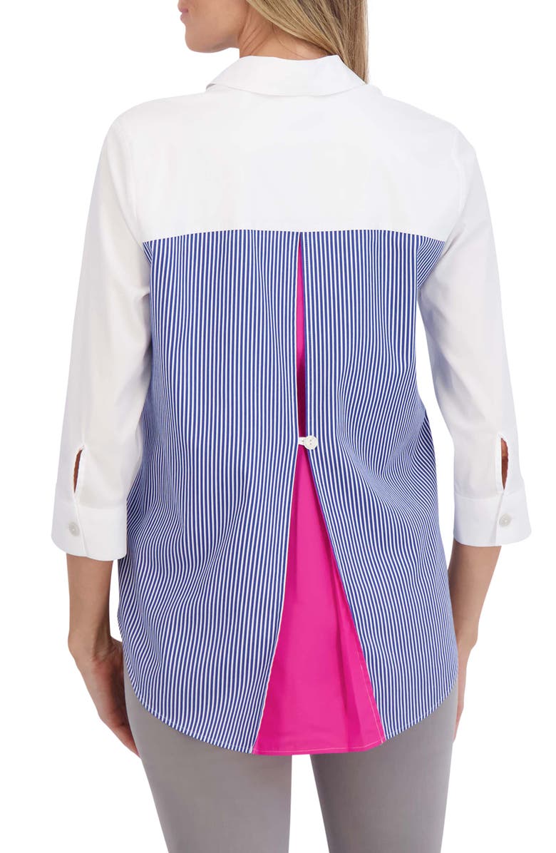 Foxcroft Kelly Colorblock Cotton Blend Button-Up Shirt, Alternate, color, Blue White Stripe