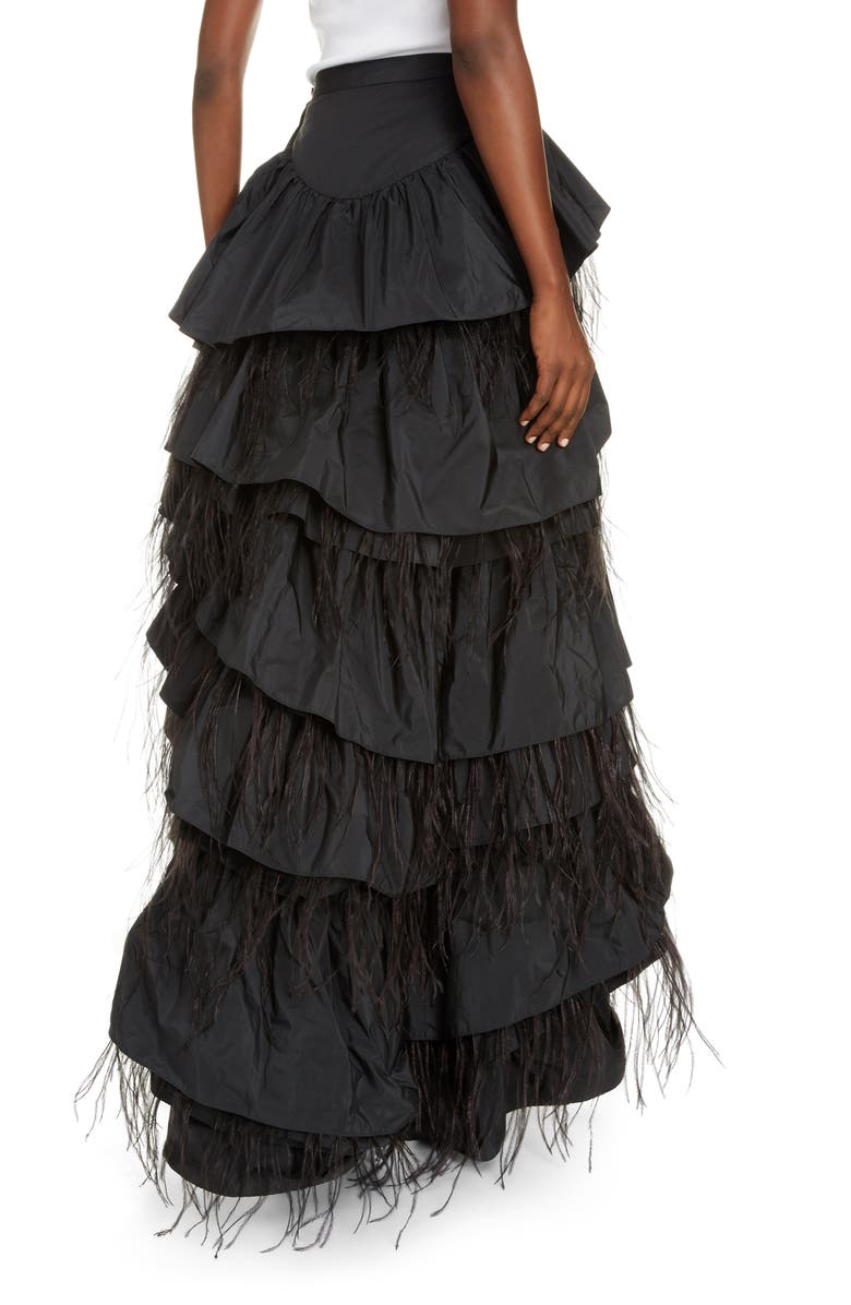 Dries Van Noten Shiloh Asymmetrical Tiered Taffeta & Feather Maxi Skirt, Alternate, color, 