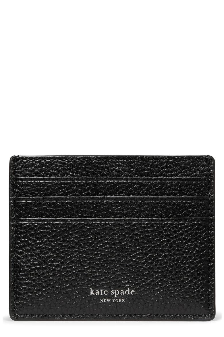 Classic Pebbled Leather Card Case, Main, color, BLACK