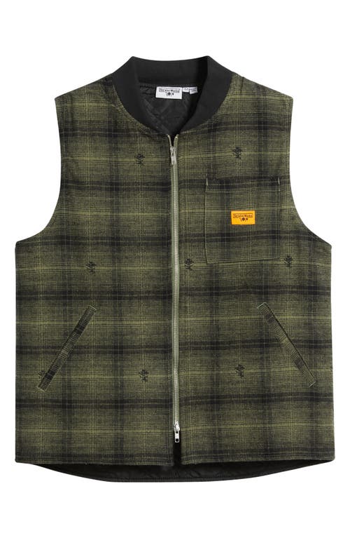 Service Works Thistle Plaid Organic Cotton Work Vest In Green