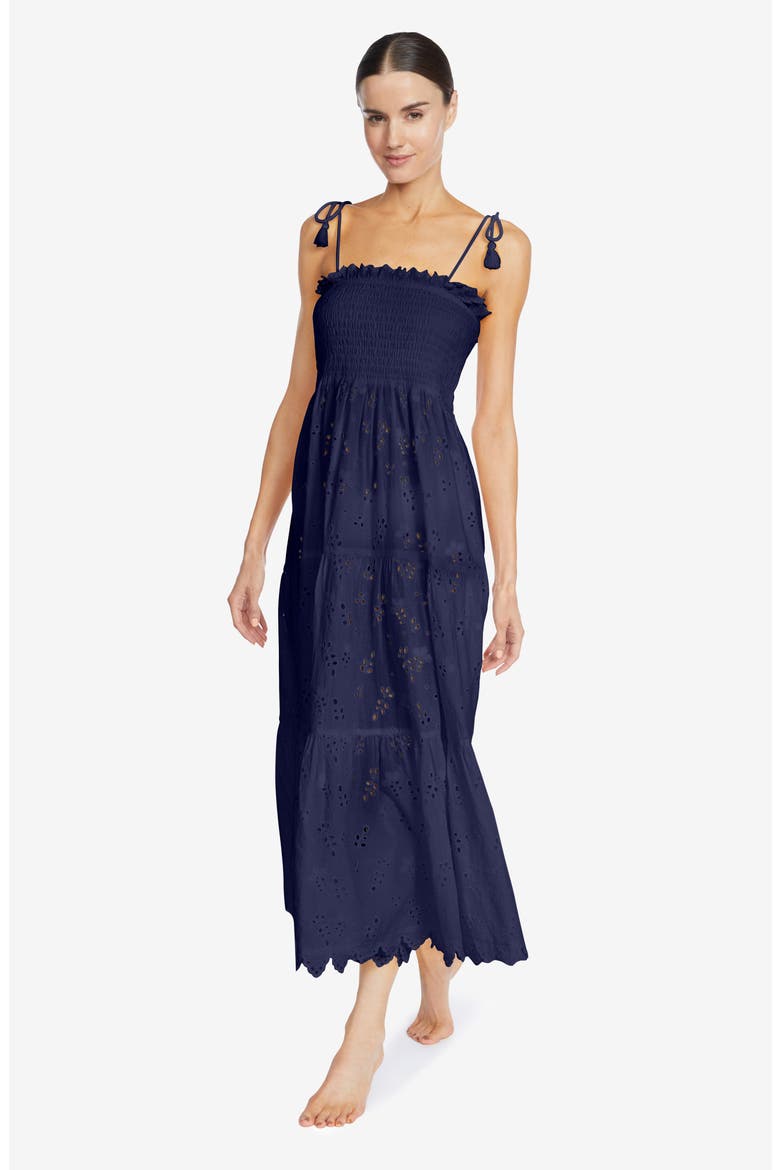 Daisy Flounce Cotton Eyelet Cover-Up Dress, Alternate, color, NAVY