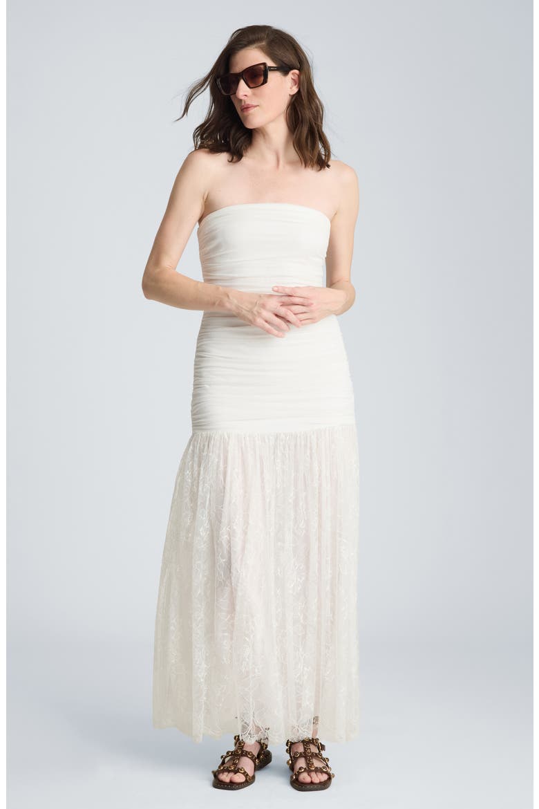 Strapless Mesh Maxi Dress, Alternate, color, PURE WHITE