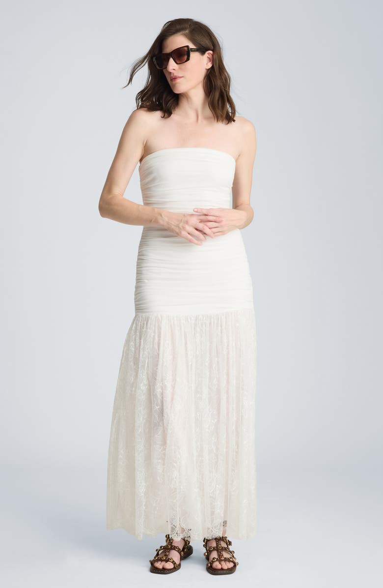 Kenneth Cole Strapless Mesh Maxi Dress, Alternate, color, Pure White