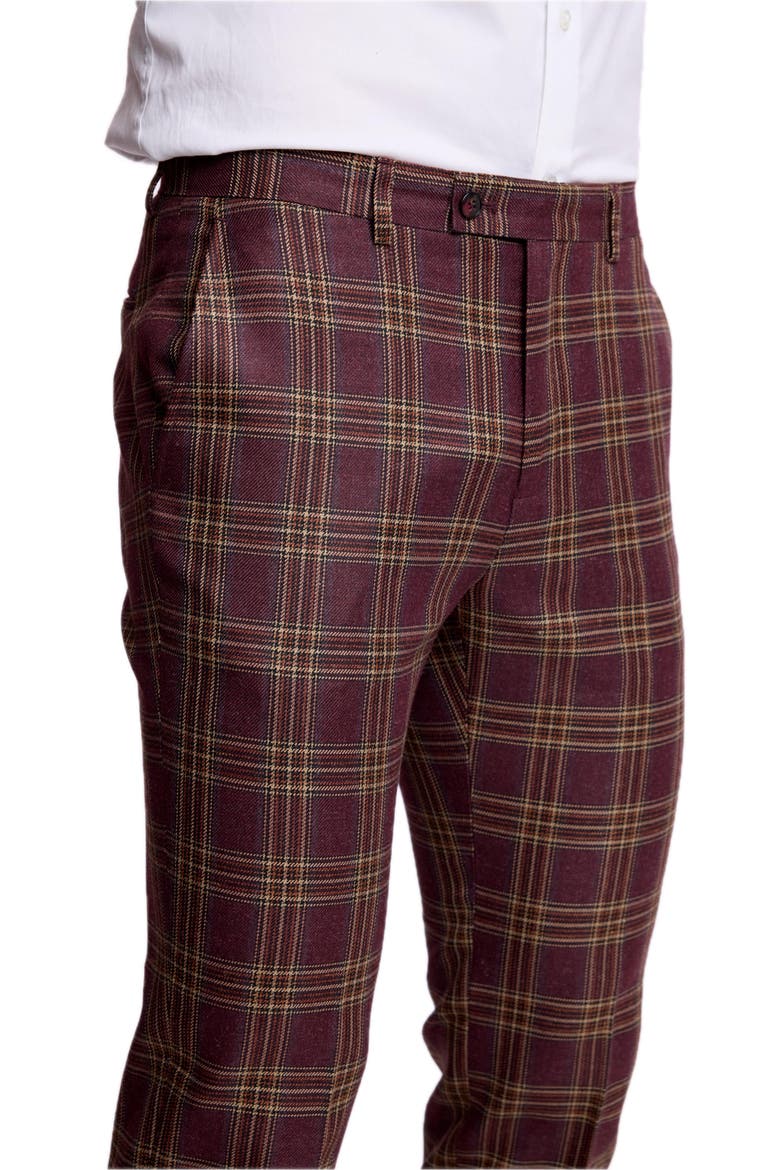 Downing Slim Fit Check Dress Pants, Alternate, color, BURGUNDY TAN CHECK
