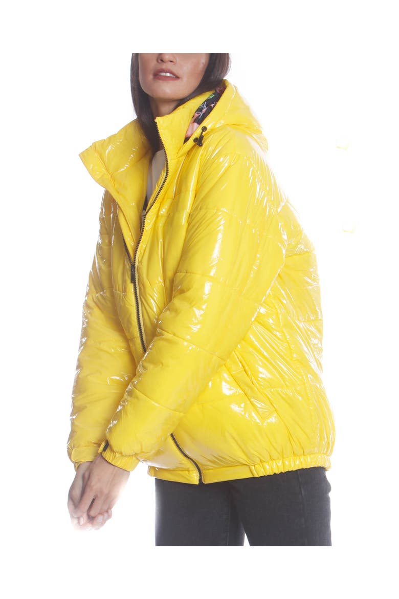 Women's Hi-Shine Chevron Quilt Puffer with Nickelodeon Mashup Print Lining Jacket, Main, color, Yellow