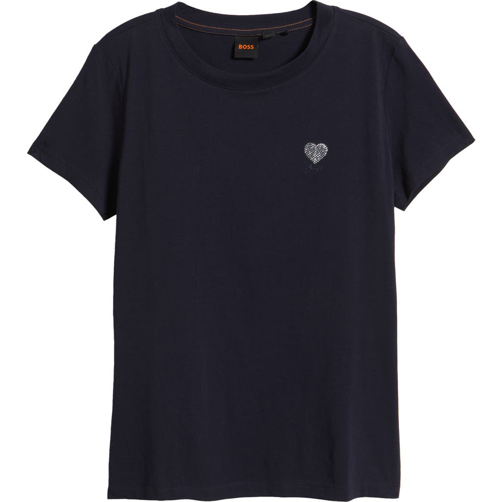 Hugo Boss Boss Orange Crystal Cotton T-shirt In Dark Blue