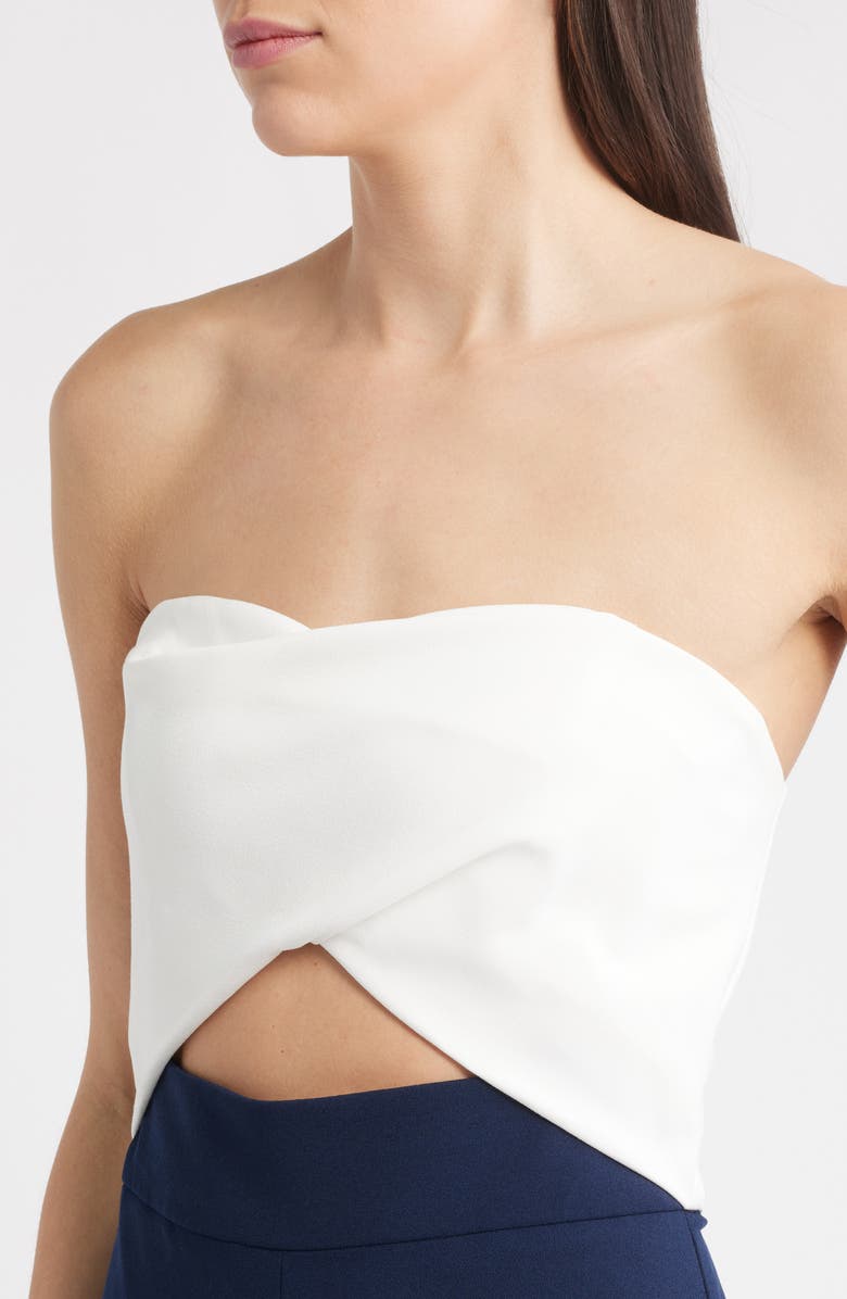 Black Halo Jada Strapless Wide Leg Jumpsuit, Alternate, color, Pearl/ Navy