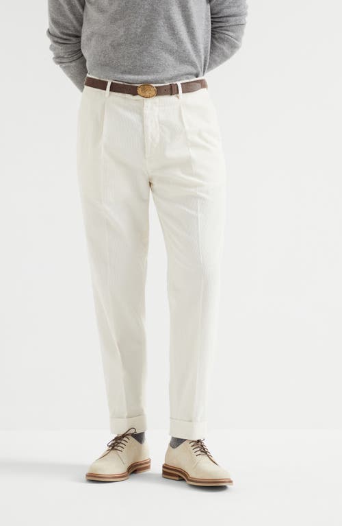 Brunello Cucinelli Cotton-virgin Wool Gabardine Italian Trousers In Off-white
