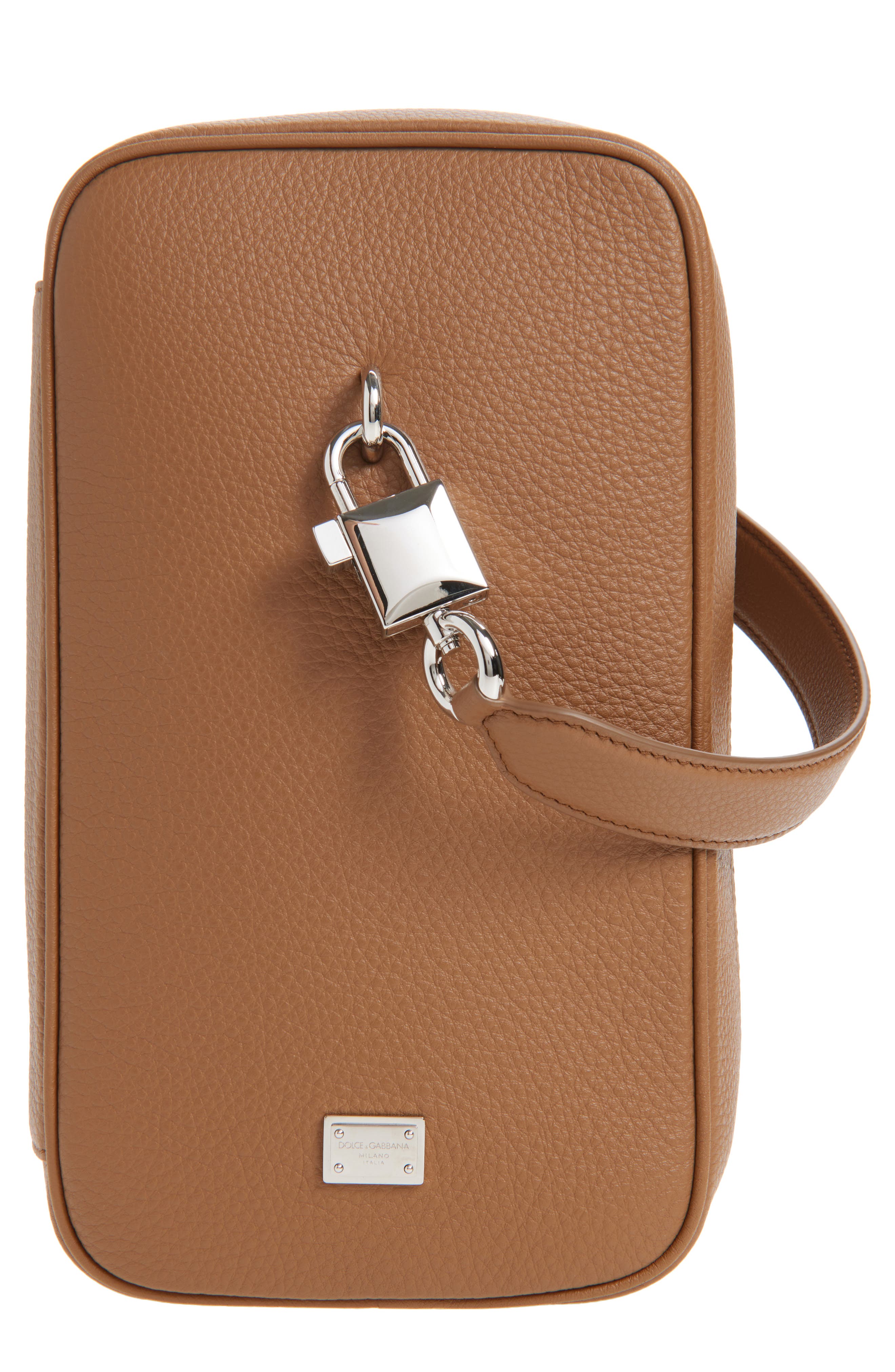 Dolce&Gabbana Lock Leather Bag, Main, color, Caramello