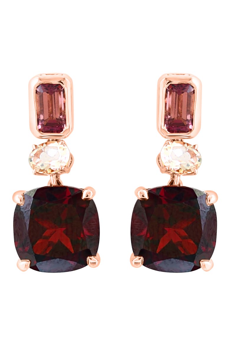 14K Rose Gold Pink Tourmaline, Morganite & Garnet Drop Earrings, Alternate, color, ROSE GOLD