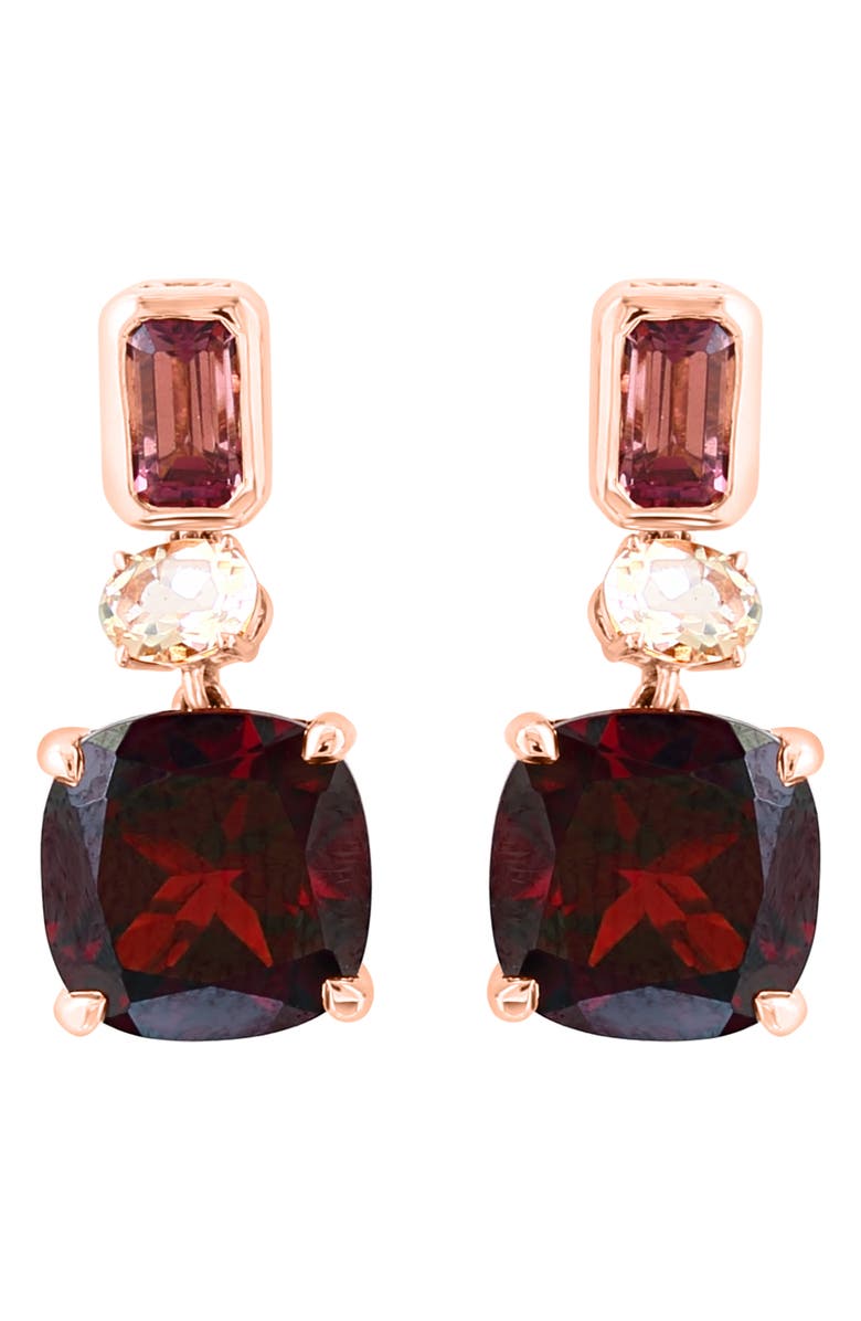 EFFY 14K Rose Gold Pink Tourmaline, Morganite & Garnet Drop Earrings, Alternate, color, 