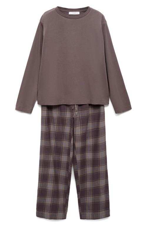 Mango Check Cotton Flannel Pajamas In Brown