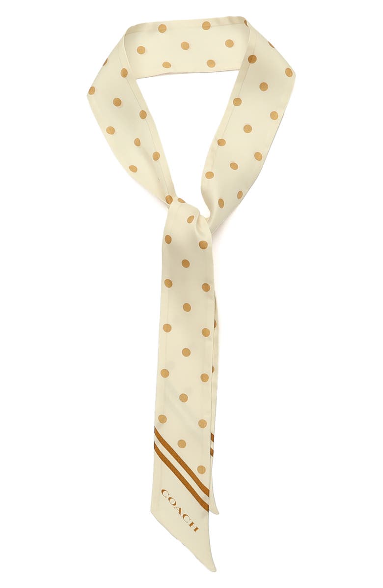 COACH Polka Dot Silk Skinny Scarf, Alternate, color, Chalk