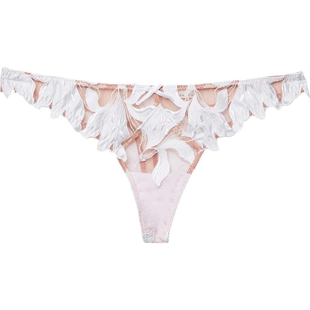 Fleur Du Mal Lily Satin-trimmed Embroidered Stretch-tulle Thong In Ivory