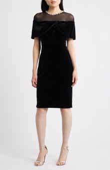 Vince Camuto Rhinestone & Illusion Lace Detail Velvet Cocktail Sheath Dress