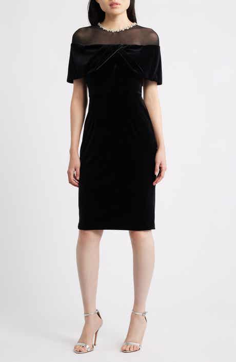 Vince Camuto Rhinestone & Illusion Lace Detail Velvet Cocktail Sheath Dress